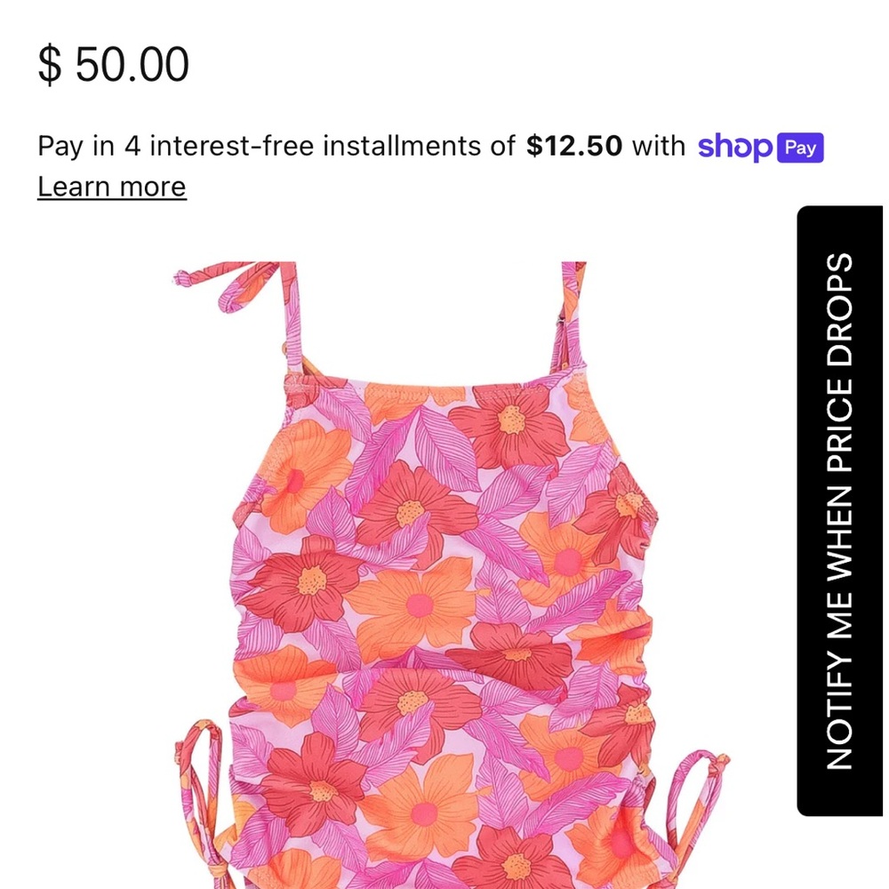 Floral Kids Swim One Piece - Pink and Orange- 3T